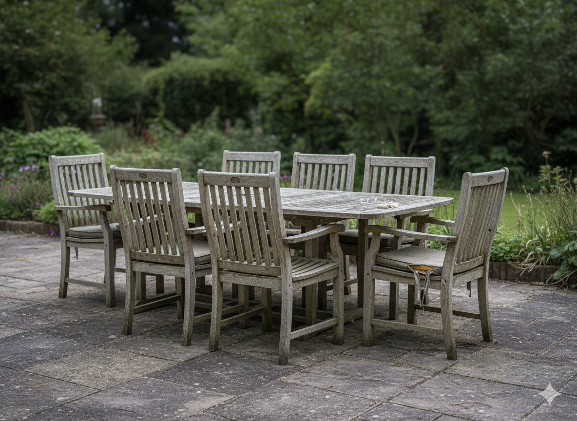 Teak furniture before restoration